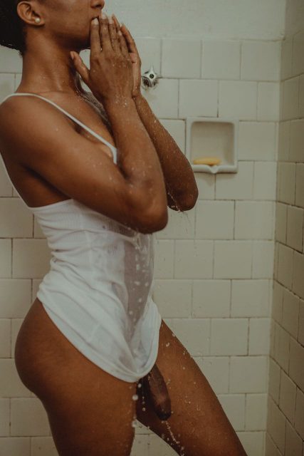 First time lingerie ebony shower