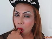 Fat ladyboy yoyo strips and strokes small dick | Tranny Update